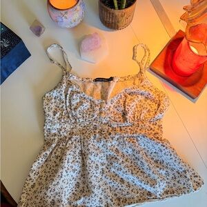 Brandy Melville White and Brown Floral Camisole